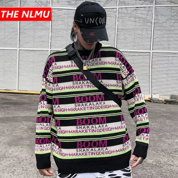 

Harajuku Stripe Knitted Sweaters Men Hip Hop Loose Pullover Sweater Streetwear Male Female Fashion Winter 2019 Clothing WG589