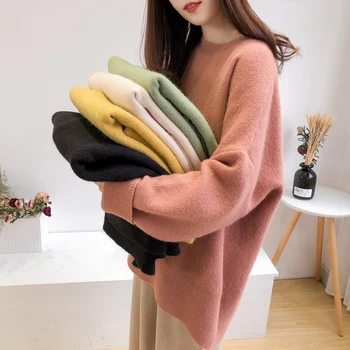 

knitted women sweater and pullovers solid flare sleeved loose lady elegant pulls fashion outwear coat tops