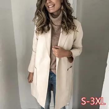 

Plus Size 3XL Autumn Winter Long Sleeve Jacket Women Casual Turn-Down Collar Jacket Overcoat Tops Outwear Blazer Feminino