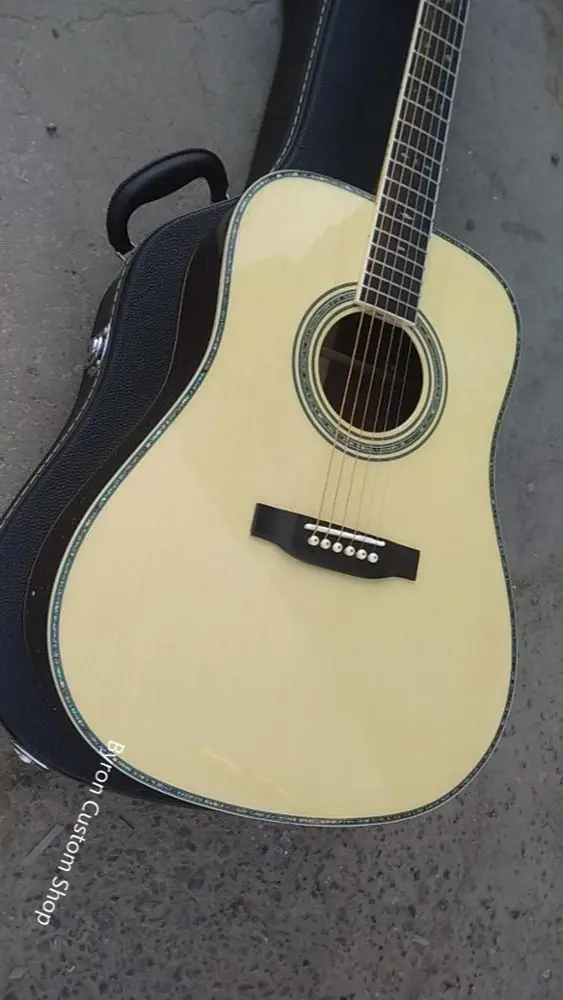 free shipping AAA all solid nature color Nitro finished one piece neck custom dreadnought D style acoustic electric guitar | Спорт и