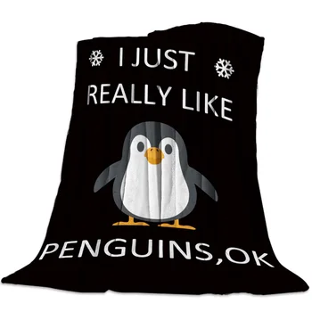

I Really Like Penguins Throw Blanket Sofa Bed Throw Blanket Kid Adult Warm Blanket for Beds Coral Fleece Fabric