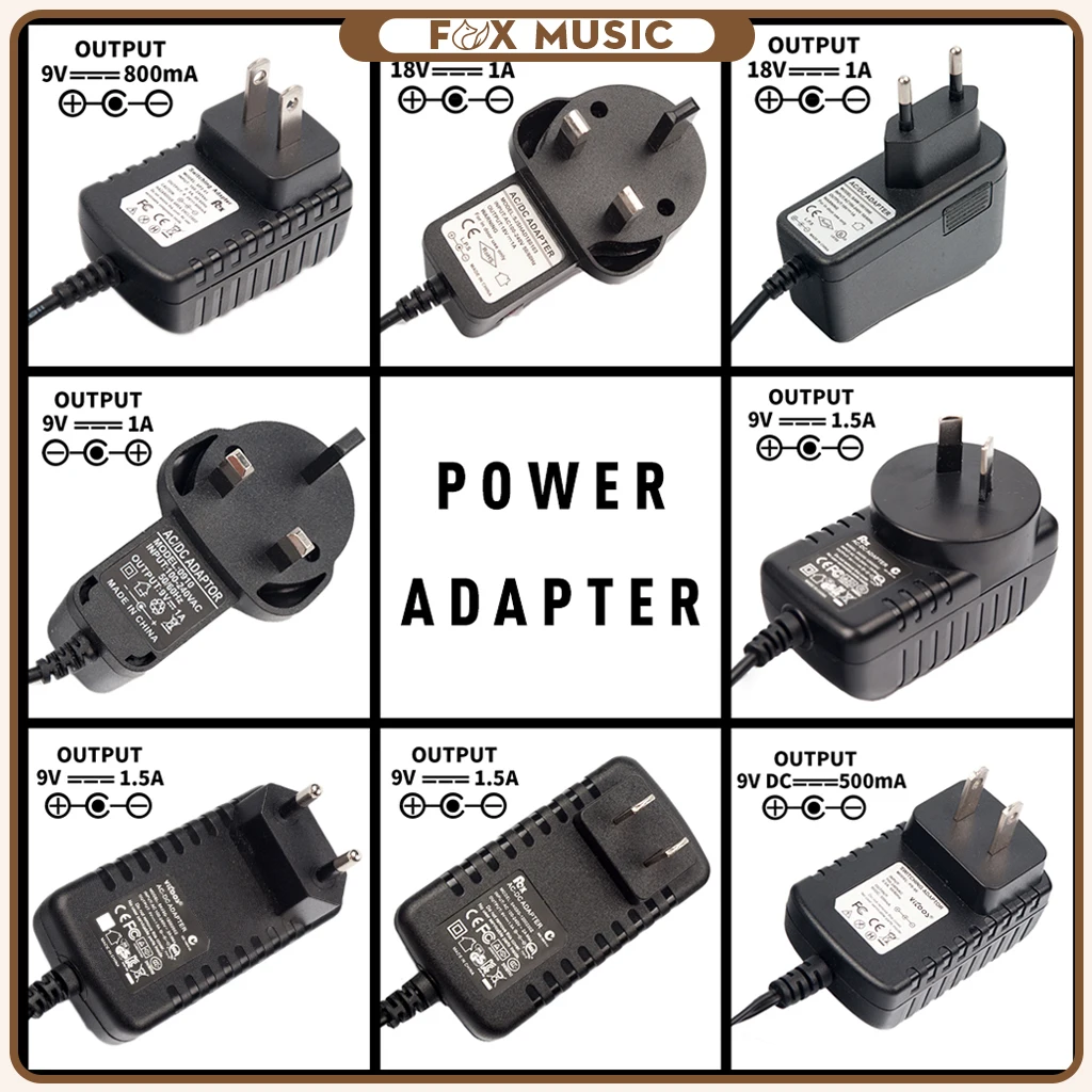 

9V/18V 800mA/1A/1.5A US/EU/UK/AU/EUR Plug Power Adapter Guitar Effect Device Pedal Power Supply Power Charger Guitar Accessories