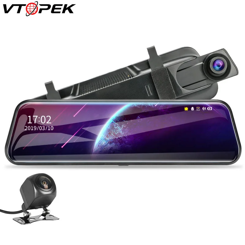 Автомобильный Dvr тире камера 10 дюймов сенсорный потоковый зеркало заднего вида 1080 P видео регистратор Авто регистратор Dashcam с 8IR задняя камера