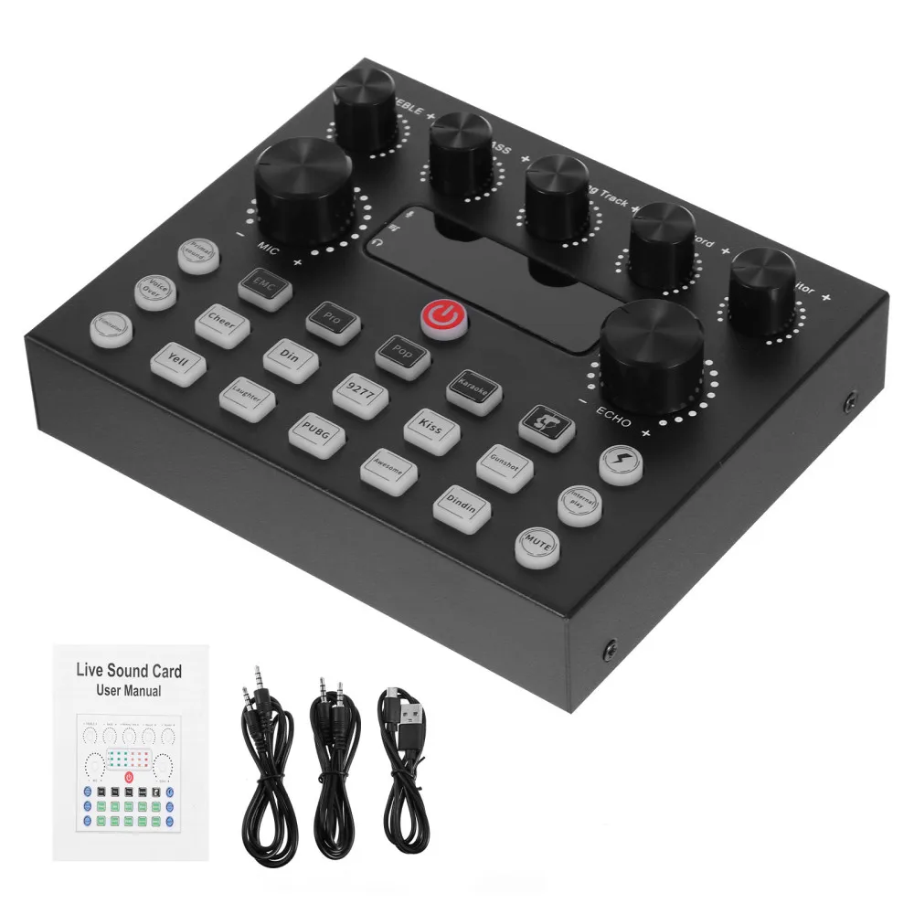 V8s Live Sound Card With Multiple Sound Effects And Voice Changer One Button Operation Audio Mixer For Gaming Living Singing