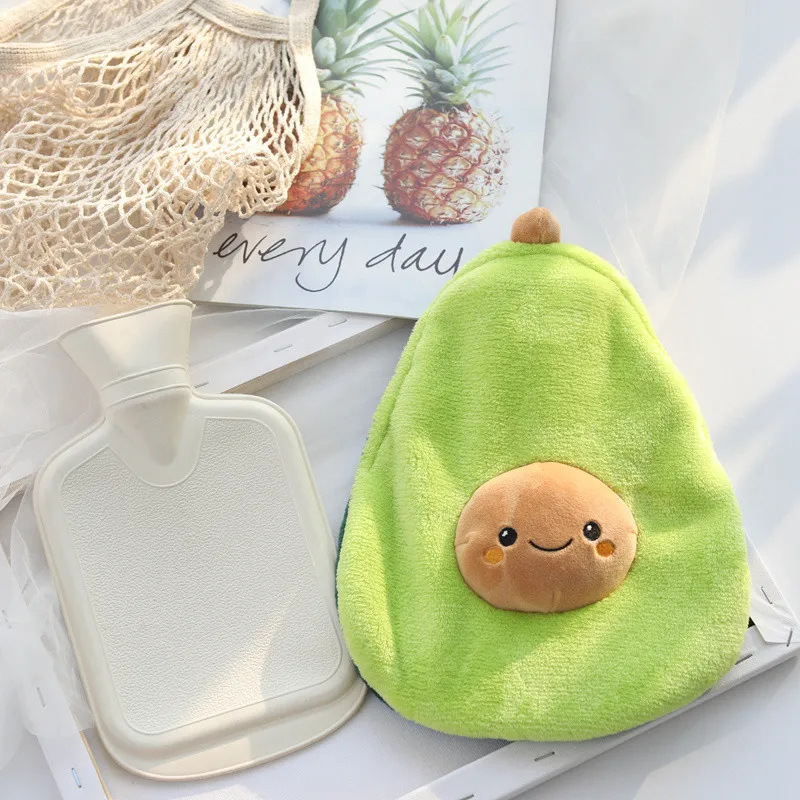 Cute Avocado Rubber Hot Water Bottles Stress Pain Relief Therapy With Knitted Soft Cozy Cover Winter Warm Heat Reusable 1000ml