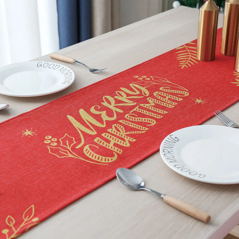 Christmas letter New Year Christmas Table Runner Christmas Table Cloth Red Table Runner Dining Table Coffee Table Christmas Decorations for Home - Цвет: Christmas letter