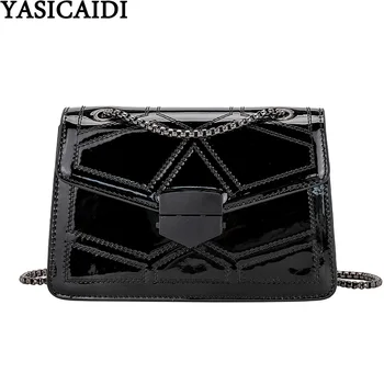 

YASICAIDI Chain Shoulder Bag Geomtric Pattern Patent Leather Flap Pocket Messenger Bags Small Satchel Crossbody Bags For Women
