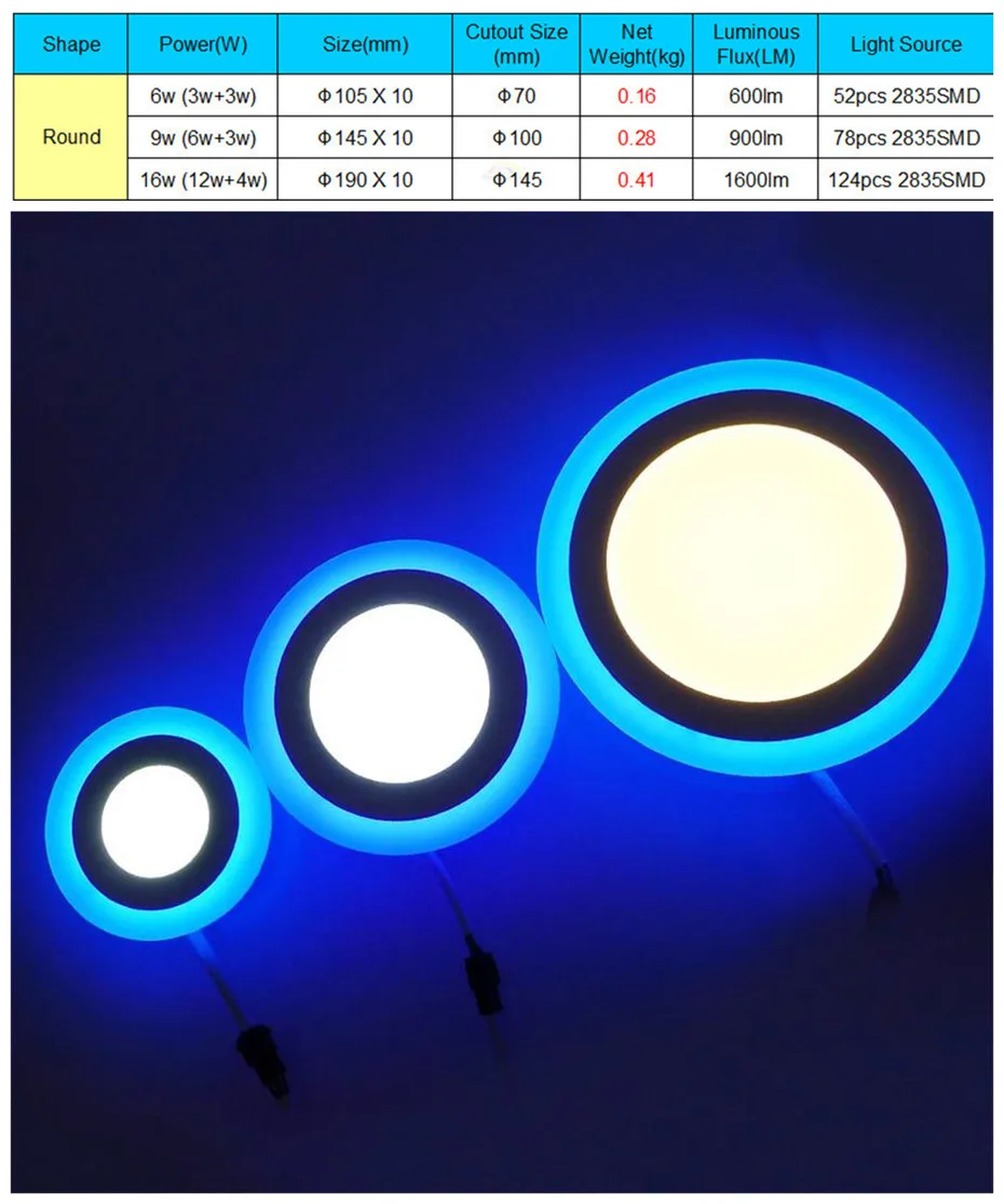 novo led downlight recesso painel redondo levou luz cor dupla loja sala de estar interior brilhante luz do teto local levou luz