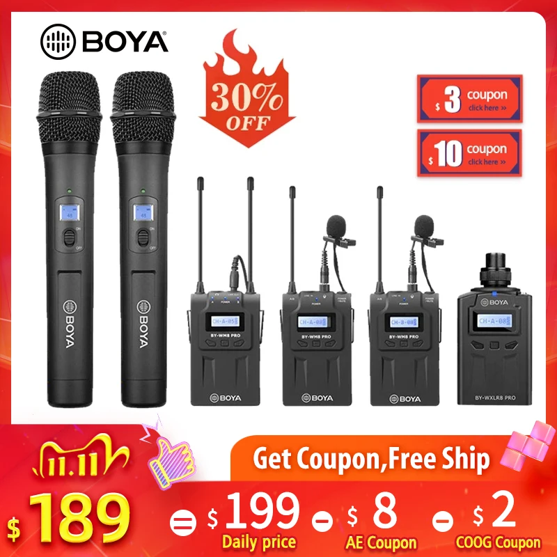 BOYA BY WM8 Pro UHF микрофон конденсаторный беспроводной Аудио Видео рекордер приемник