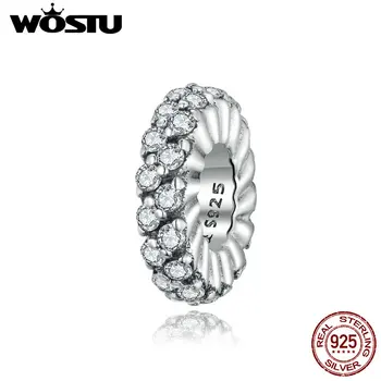 

WOSTU 100% 925 Sterling Silver Round Beads Dazzling Zircon Charm Pendant Fit Original Bracelet Necklace DIY Jewelry CQC1648