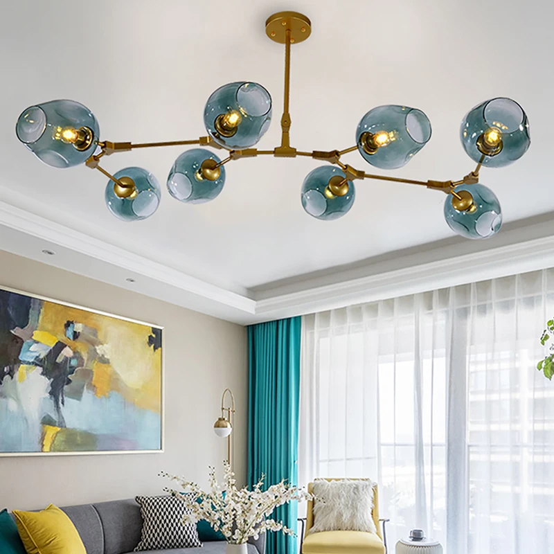 

LED glass bubble chandelier Kitchen Island tree branch lustre suspension Ceiling Gold Black Body Color molecular pendant lamp