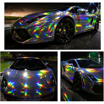 

SUNICE 1.49x3m Car Covers Paint Protection Films Sticker Laser Chrome Holographic Vinyl Wrap Chameleon Body Film Sticker For Car