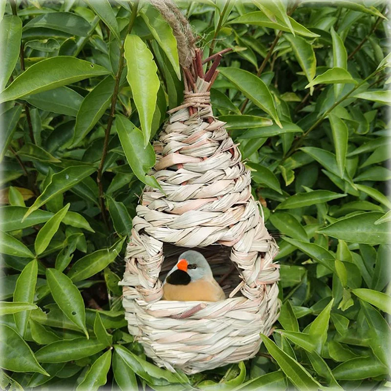 2 пачки трава птица хижина дом для птиц Висячие Птичье гнездо волокно ручной работы Птичий дом рулевой карман, птичье укрытие от Predato
