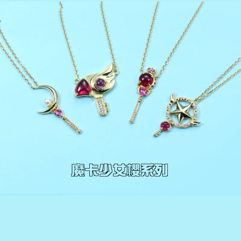 925 Sterling Silver Anime Card Captor Cardcaptor Sakura Necklace Sailor Moonlight Pendant Jewelry Women Girls Couple Lovers Gift 3