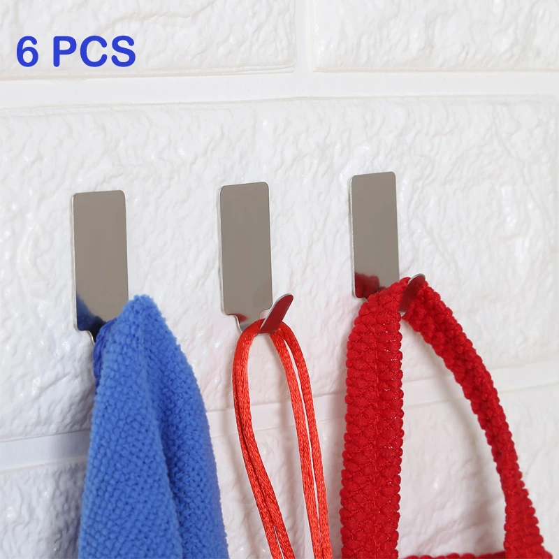 Towel Hats Hanging-Rack Key-Holder Wall-Hanger Adhesive Stainless-Steel Bag 6pcs