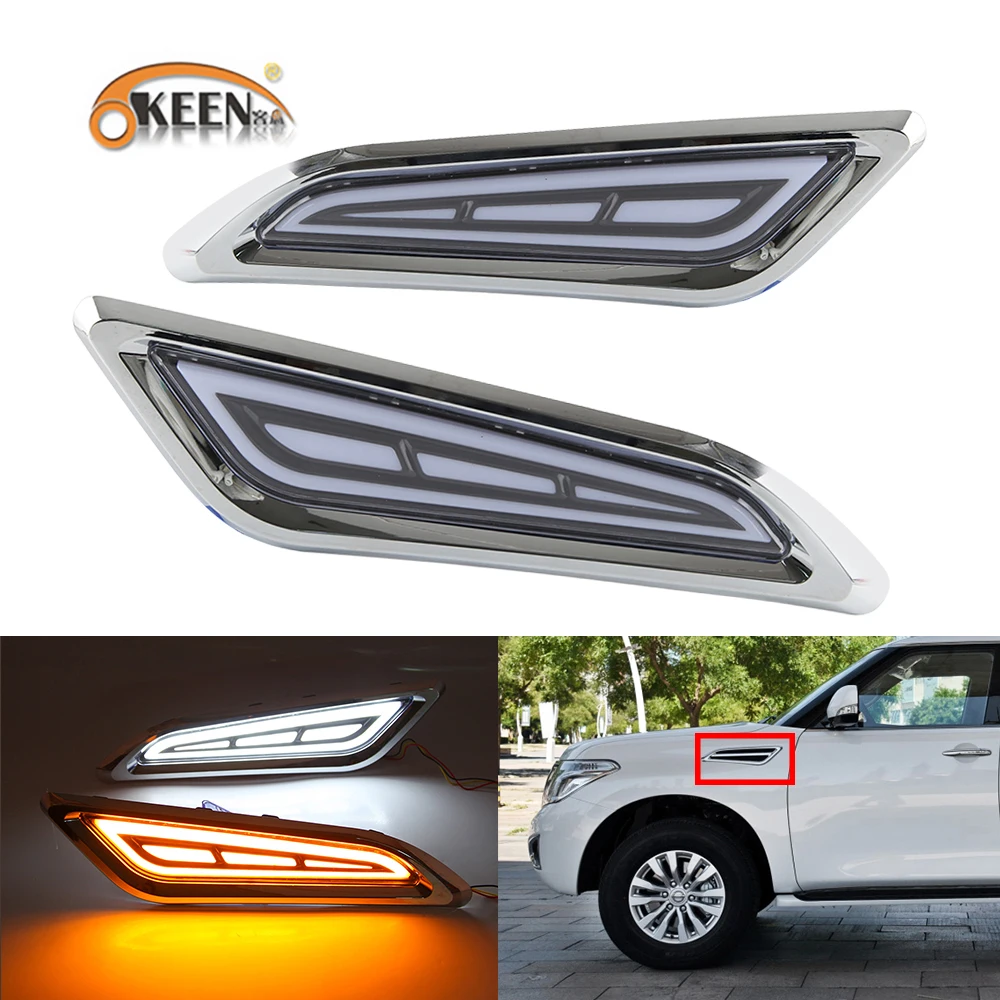 

2Pcs For Nissan Patrol Y62 Armada 2014-2020 Led Side Marker Light White Driving Yellow Dynamic Turn Signal Side Body Front Wheel