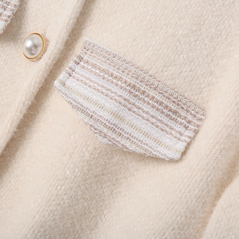 Finest  AOEMQ Fashion Coats Vintage England Outwear Coats with Simulation Pearl Button Breasted Coats Winte