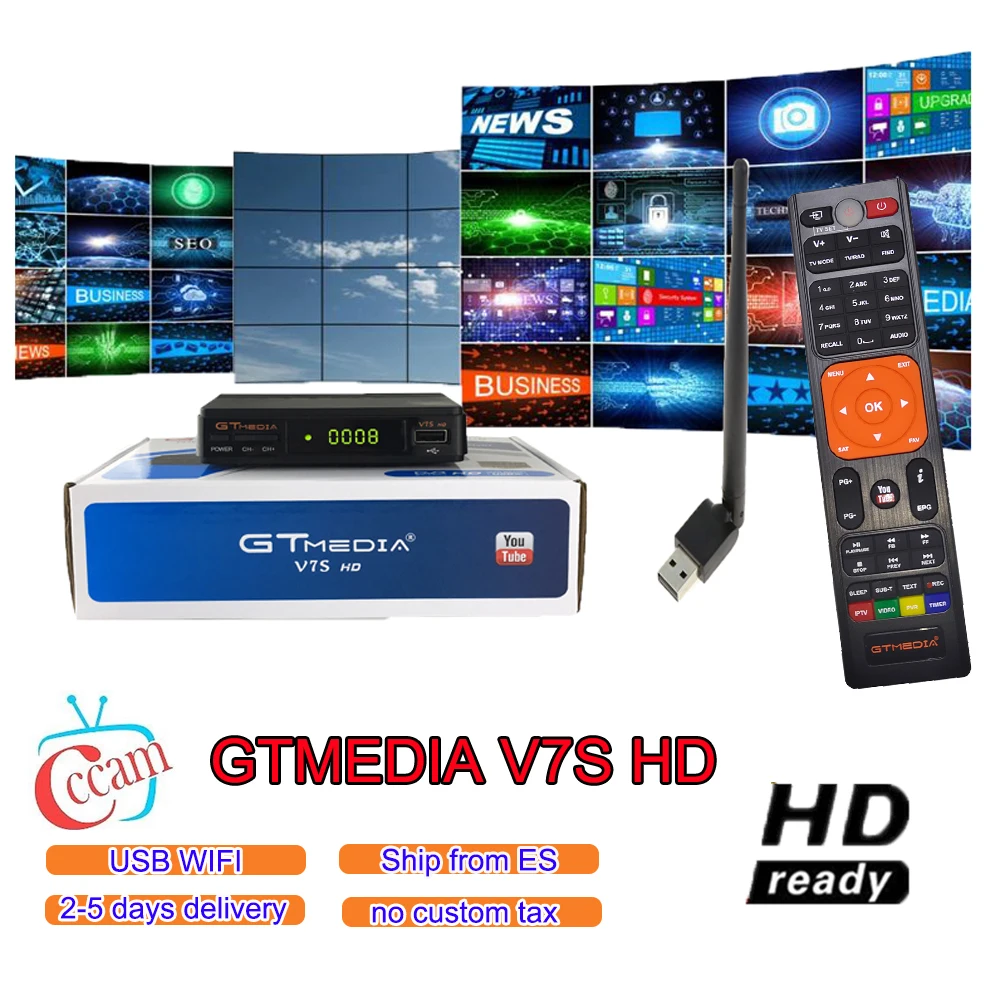 

GTmedia V7S HD+USB WiFi Satellite Receptor 1 year cccam DVB-S2 Satellite Receiver More Than Be Freesat V7 Satellite Receiver
