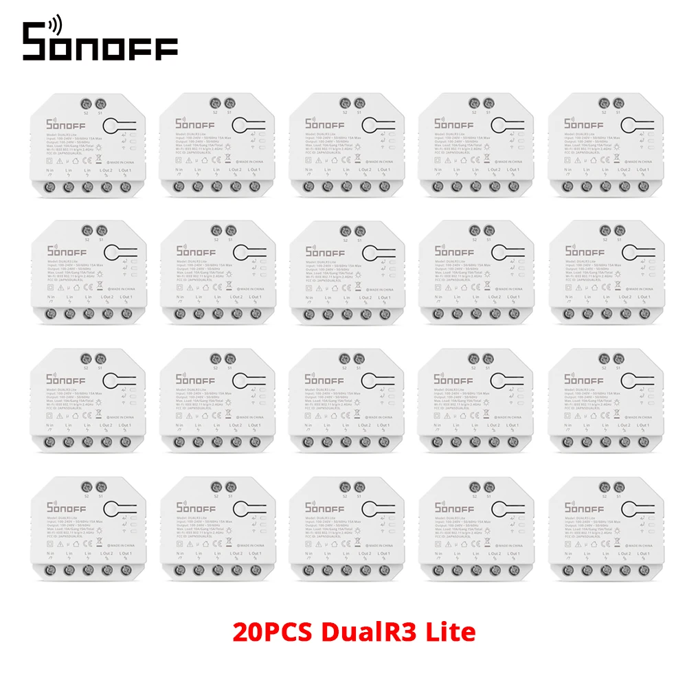 1-20PCS SONOFF DualR3 Lite WiFi Switch Dual Relay Module DIY MINI Switch Remote Two Way Control Work with Alexa Google Home 