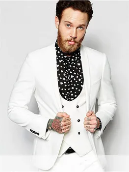 

New Classic Men’s Suit Smolking Noivo Terno Slim Fit Easculino Evening Suits For Men One Button White Groom Tuxedos Best Man Wed