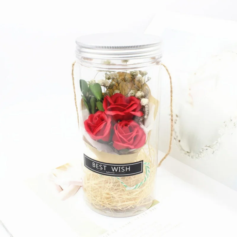 Светодиодный стеклянный флакон для мыла в виде Розы с подвесным канатом, Свадебный искусственный цветок на День святого Валентина, подарок на Рождество