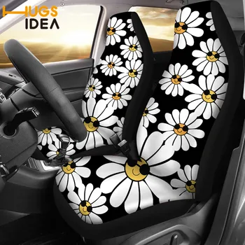 

HUGSIDEA Daisy Printed Car Seat Cover Flowers Black Auto Interior Front Seat Decoration Sheet Car Seat Protector Dust Cover