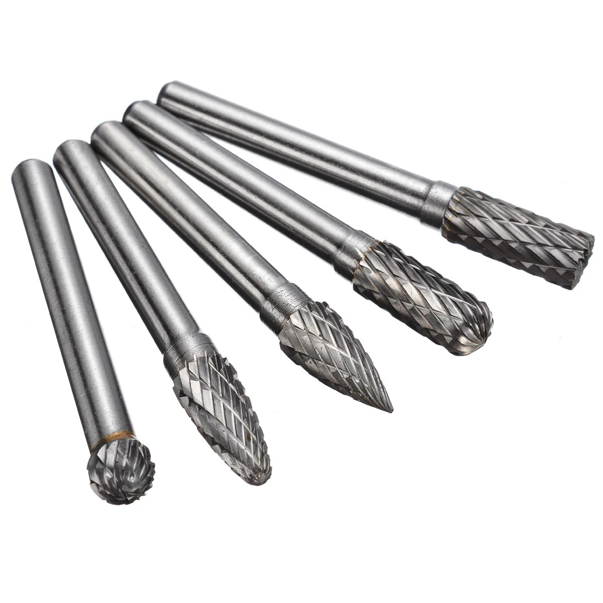 5Pcs 6mm Shank Tungsten Carbide Rotary Point Burrs Cutter Tool Rotary File Metal Woodworking Milling Cutter
