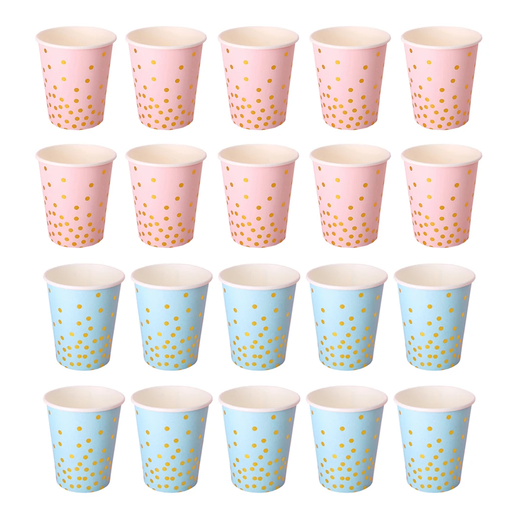 10 Pcs Gold Dots Paper Cups Disposable Tableware Baby Birthday Wedding Party Decoration Christmas Tableware Supplies Pink Blue