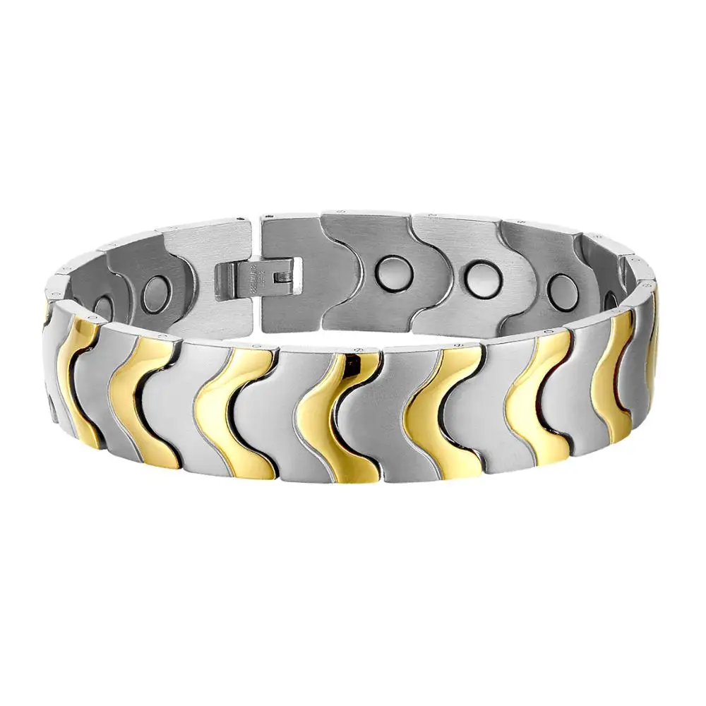 Oktrendy Mens Elegant Stainless Steel Magnetic Therapy Link Bracelet Pain Relief for Arthritis and Carpal Tunnel Male Jewelry