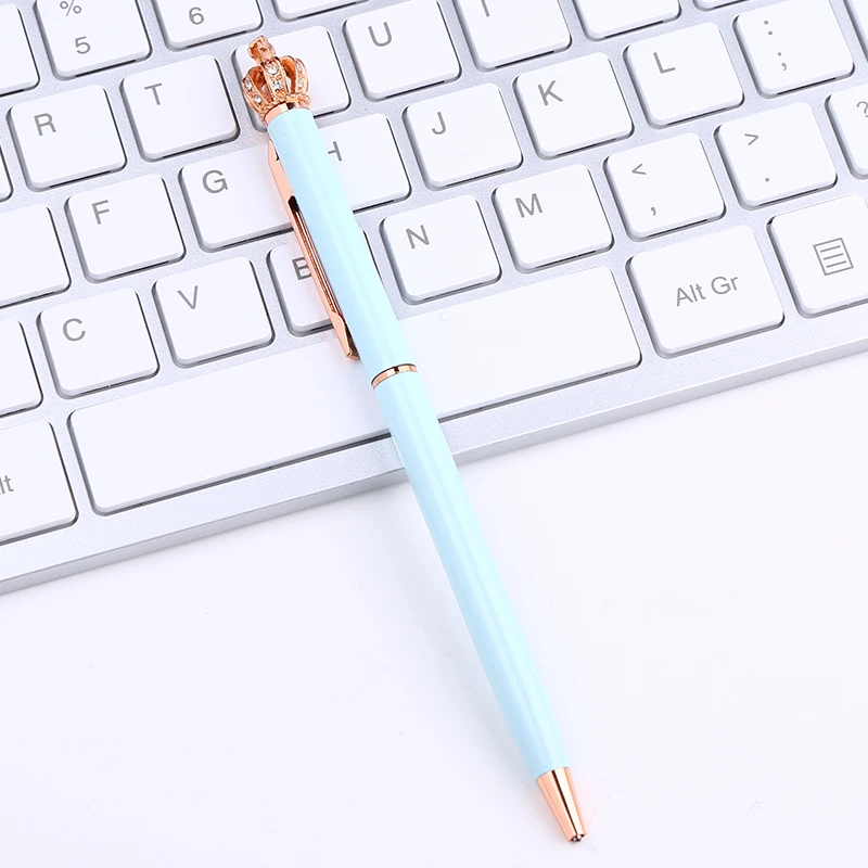 LightBlue1Pc Корона скипетр королева шариковая ручка персонализированные школьные офисные ручки для письма металлические роскошные хрустальные стационарные логотип на заказ - Цвет: LightBlue1Pc