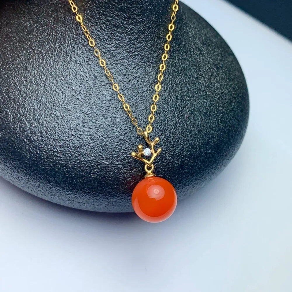 18K yellow Gold Natural south Red agate pendants no necklace fine ...