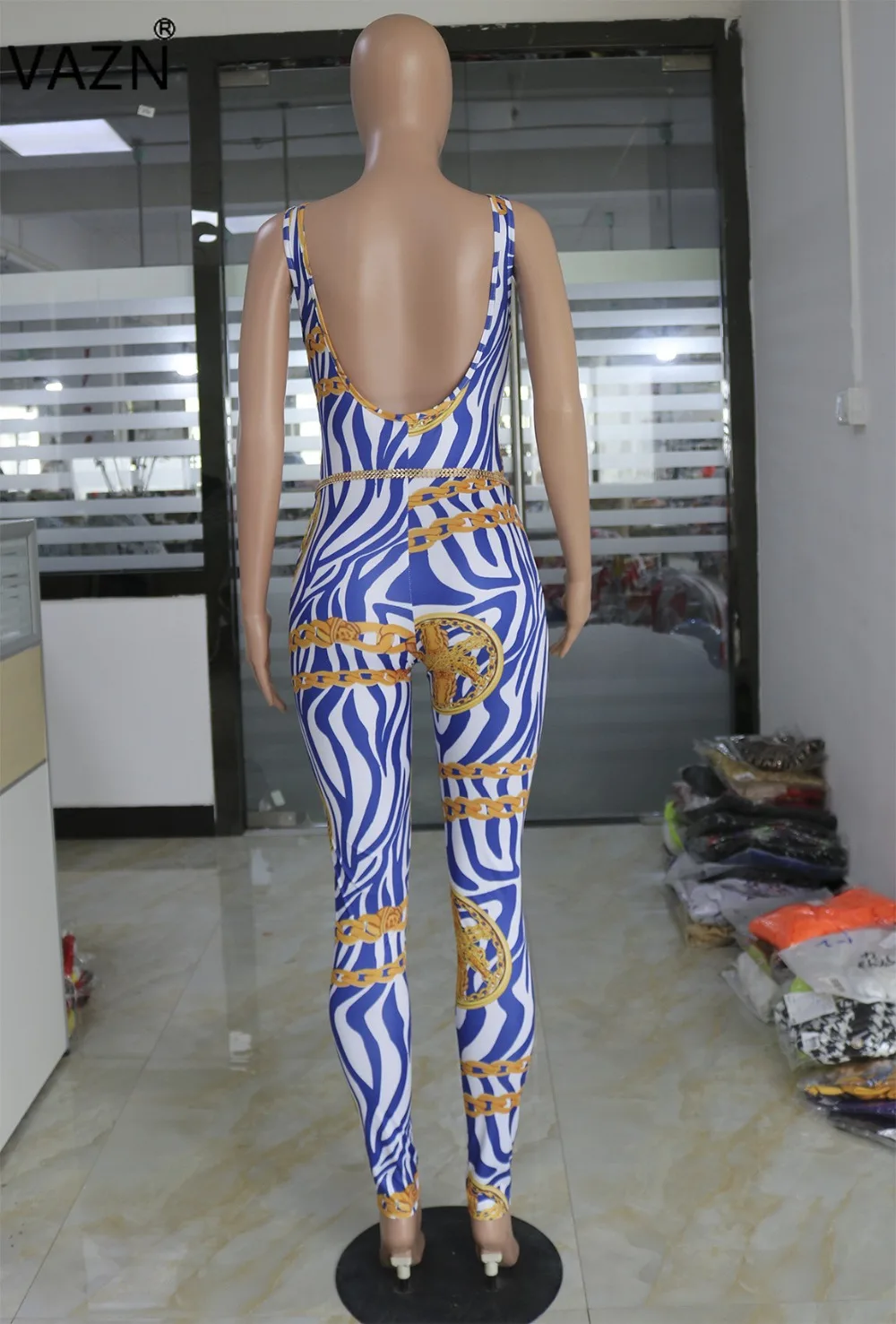 VAZN CY8170 печати летний Повседневное комбинезон без рукавов сексуальный комбинезон с лямкой на шее клуб полный брюки-комбинезоны