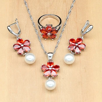 

Freshwater Pearl Red Zircon Beads Jewelry Sets Silver 925 Jewelry wedding decoration For Women Earrings/Pendant/Ring/Necklace