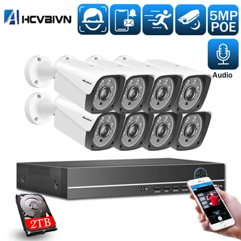

H.265+ 8CH 5MP POE Audio Security System NVR Kit POE IP Camera IR Outdoor IP66 Face Detection CCTV Video Surveillance NVR Set