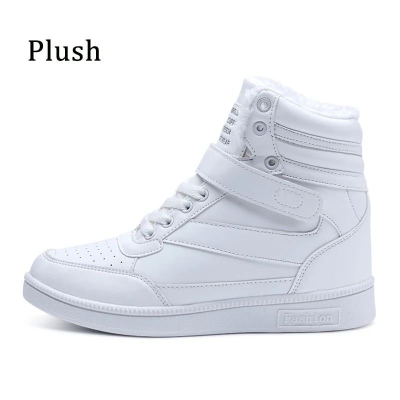 Gykaeo/Женская обувь на танкетке; Женская обувь в повседневном стиле; дышащая обувь на высокой платформе; сезон весна года; белые кроссовки для студентов; zapatillas mujer - Цвет: White Plush Lining