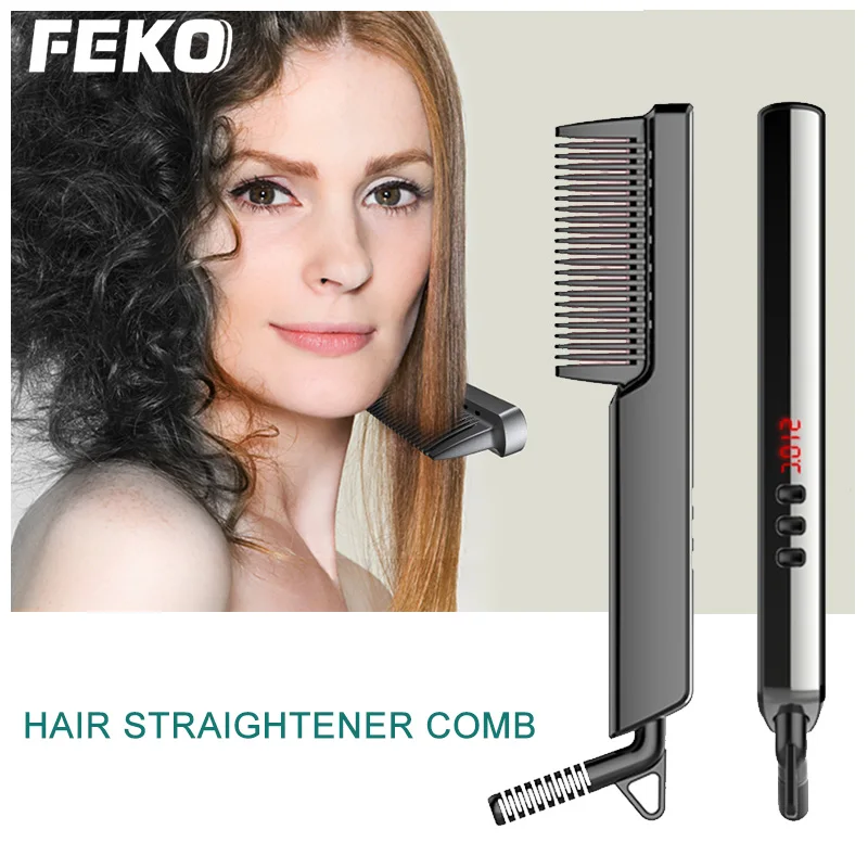 

Hair & Beard Anion Straightener Heating Comb Multifunctional Styling Tool Hair Brush Irons Hot Comb Straightening Curling Comb