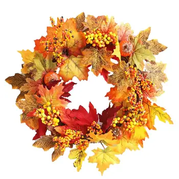 

45cm Rattan Berry Maple Leaf Fall Door Wreath Door Wall Ornament Halloween Decoration Artificial Fall Wreath