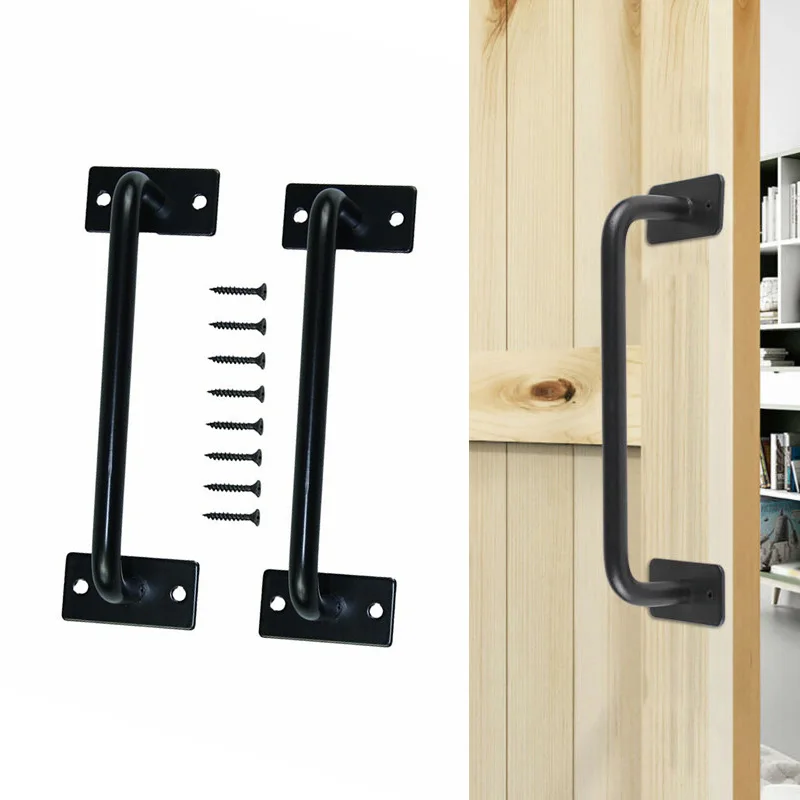 

Barn Door Handle 2pcs 22cm Cabinet Closet Cast Iron American Style Black Door Handles home improvements