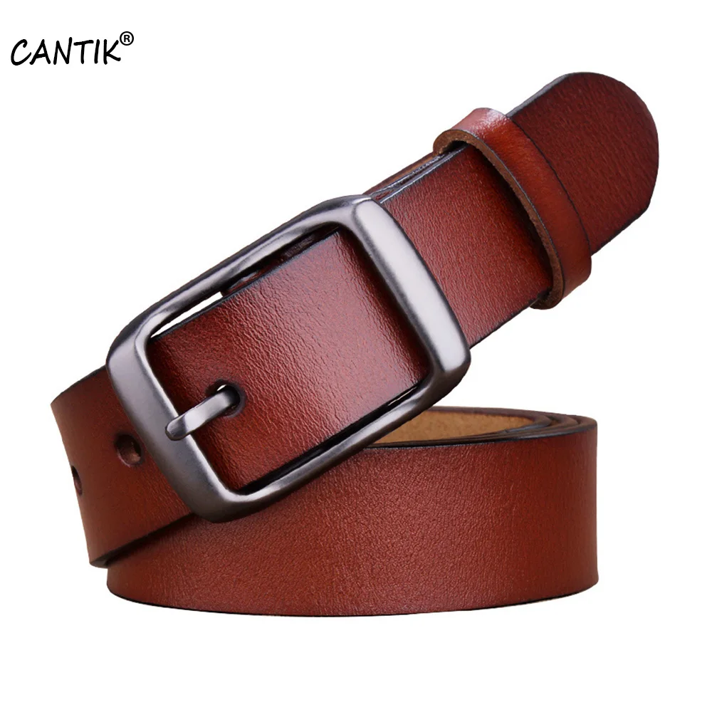 CANTIK Ladies Quality Genuine Leather Belts Retro Alloy Pin Buckle Metal Jeans Clothing Accessories for Women 3.2cm Width FCA008