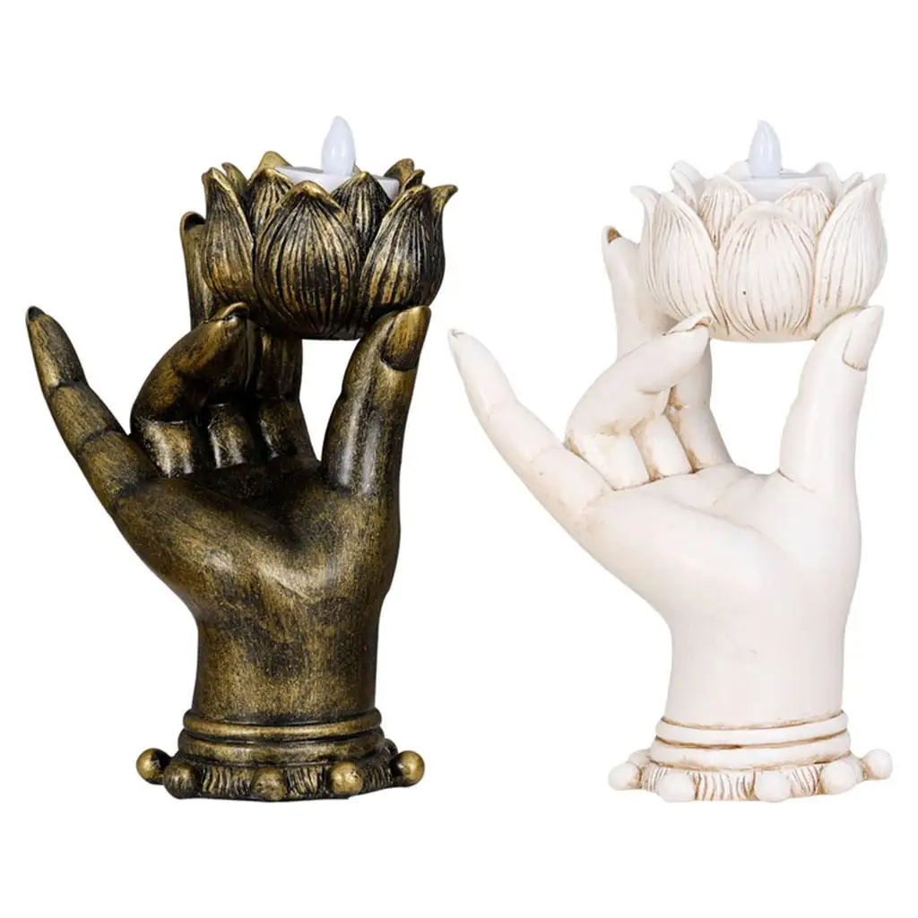 Buddha Hand Candle Holder Lotus Hand Tealight Decor Candlestick