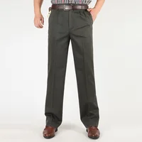 Pantalon décontracté pour hommes, marque masculine, couleur unie, taille haute, ample, pur coton, Double pli, pantalon froissé, YGSHA65 2