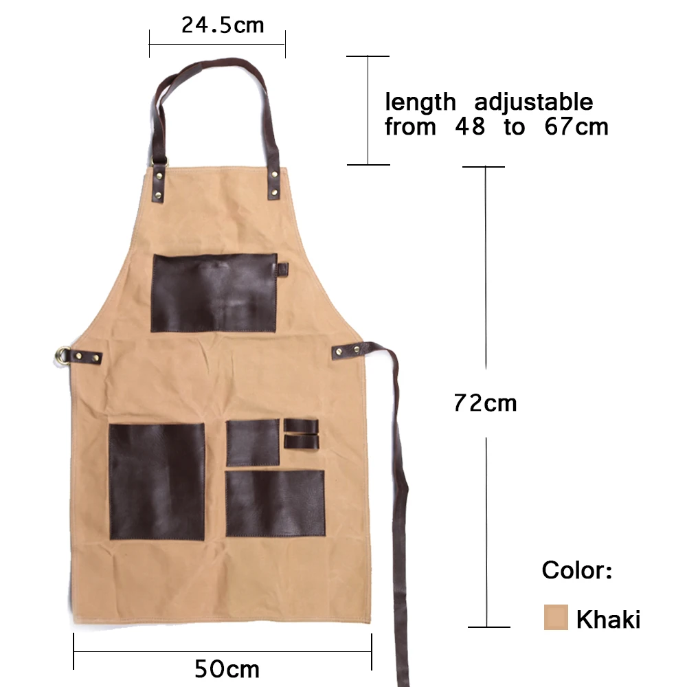 WEEYI Lady Women Men Adjustable Waxed Canvas Apron For Kitchen Cooking Coffee Shop Restaurant BBQ Aprons With Pockets Pinafore