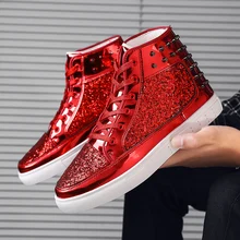 Ifrich/брендовая мужская обувь; цвет красный, серебристый; дизайнерская Молодежная обувь с шипами для ночного клуба; прогулочная обувь с высоким берцем для мужчин; модная мужская обувь на плоской подошве