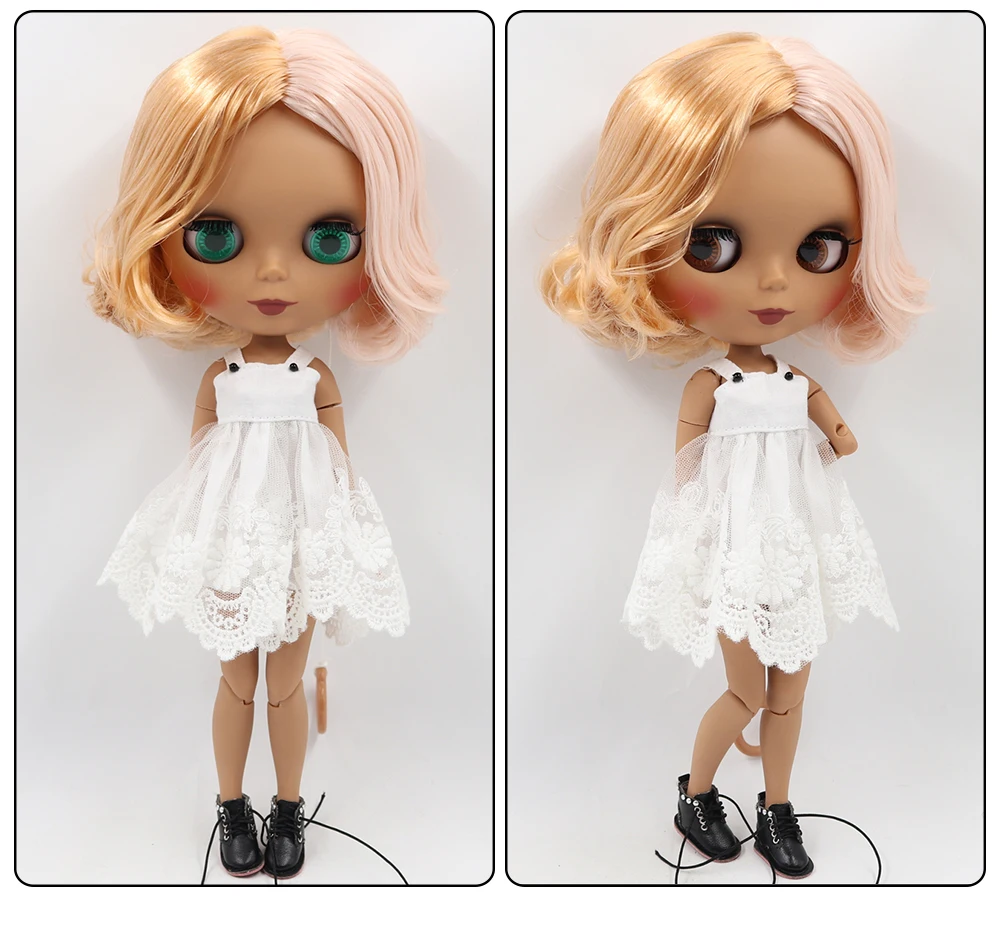 Neo Blythe Doll with Multi-Color Hair, Dark Skin, Matte Cute Face & Custom Jointed Body 1