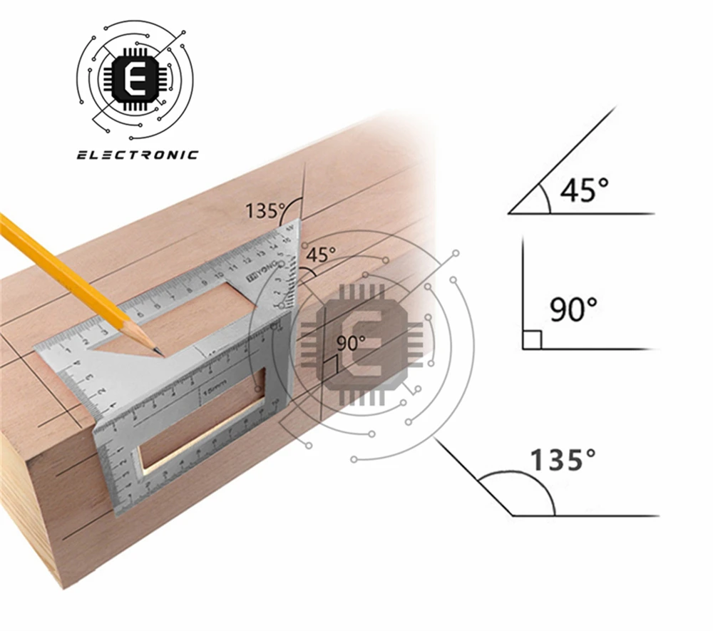 Aluminum Alloy Stainless Steel 45 + 90 Degree T-Shaped Wood Ruler