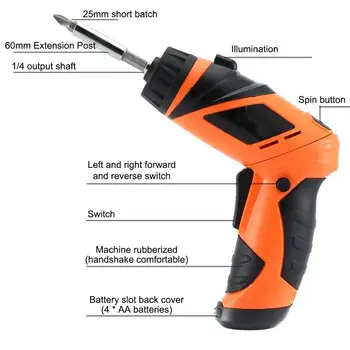 

Electric Screw Driver for Assembling Cabinets Screw Driver USB Chargeable Mini Drill Power Tool Power by 4*AA Battery