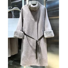 11,19 высококачественное эксклюзивное модное шерстяное пальто с длинными рукавами и воротником из меха норки