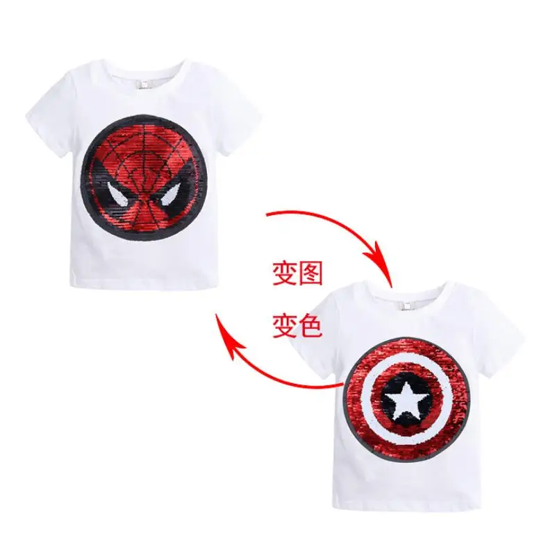 Г., новинка, распродажа, футболка из чистого хлопка с рисунком супергероя детская весенне-осенняя Футболка с рукавами «Капитан Америка», «Человек-паук», с блестками, для детей от 1 до 7 лет