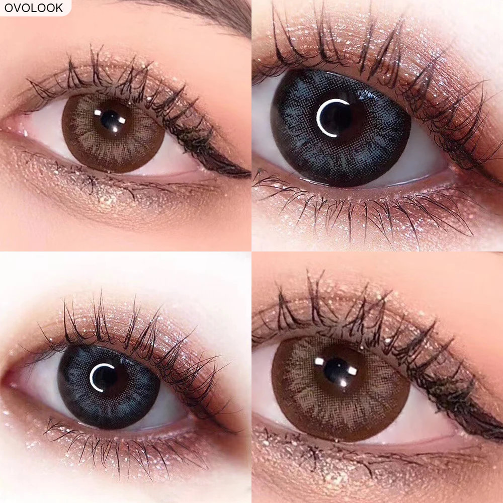 

OVOLOOK-2pcs/pair 4 Tone Colored Eye Contact Lenses 0-800 Degrees Year Toss Beautiful Eye Color Lens