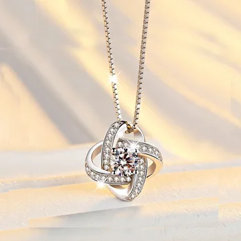 

925 Sterling Silver Four-leaf Clover Chain Necklace Female Japan-Korea Mounted Diamond Windmill Pendant Choker Birthday Gift